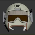 Cream Colored Protective Helmet With Tinted Visor Circular Vent And Metal Straps
