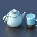 Modern Tableware Set With White Teapot And Blue And Brown Mug 3d model