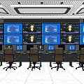 Modern Security Monitoring Room Featuring Multiple Screens Control Desks And Chairs