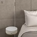 Modern Double Bed With Upholstered Gray Headboard Soft Bedding And Round Nightstands 3d model