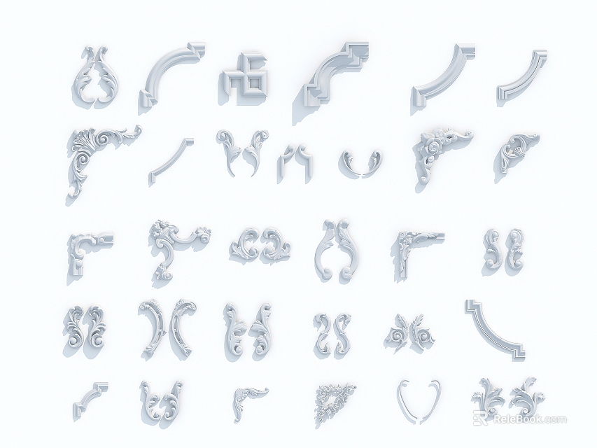 Detailed Ornamental Metal Carvings With Various Decorative Design Elements For Crafts 3d model 