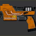 Orange And Black Striped Gun Design With Caution And Warning Labels 3d model