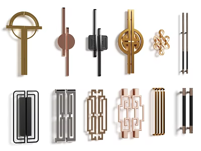 Door Handles Featuring Various Modern Design Styles Different Metal Finishes Geometric Patterns And Contemporary Shapes 3d model