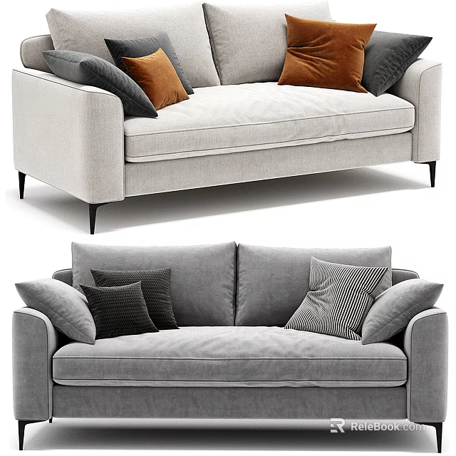 Modern Multi-seat Sofas With Soft Upholstery And Colorful Decorative Pillows 3d model
