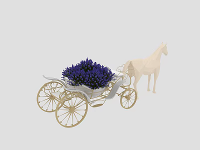 Golden Carriage Adorned With Purple Lavender And White Horse Figure 3d model
