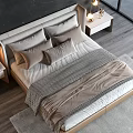 Modern Double Bed With Upholstered Headboard Nightstands Table Lamps And Lake View Windows