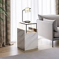 Modern Side Table With Marble Base Glass Top And Table Lamp Near Sofa 3d model