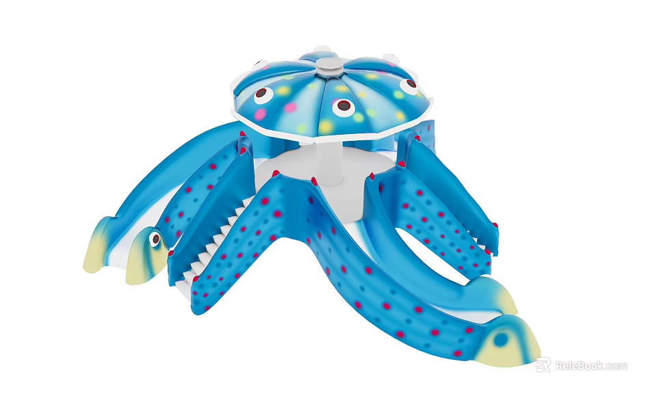 Blue Octopus Shaped Children's Play Equipment With Multiple Slides And Decorative Eyes 3d model 