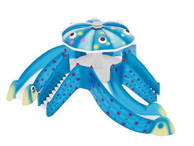 Blue Octopus Shaped Children's Play Equipment With Multiple Slides And Decorative Eyes 3d model