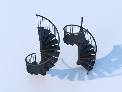 Elegant Black Spiral Stairs Design With Metal Railings And Modern Style 3d model