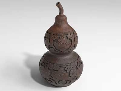 Decorative Gourd Shaped Wooden Furniture With Intricate Carved Patterns And Brown Finish 3d model