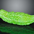 Fresh Green Bitter Melon With Textured Surface On Black Reflective Background 3d model
