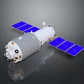 3D Rendered Space Station Module With White Gray Body And Blue Solar Panels