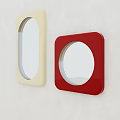 Decorative Wall Mounted Mirrors Featuring Beige Oval And Red Square Frames For Interior 3d model