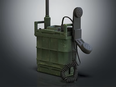 Green Commercial Communication Equipment Case With Telephone Handset And Coiled Cord 3d model