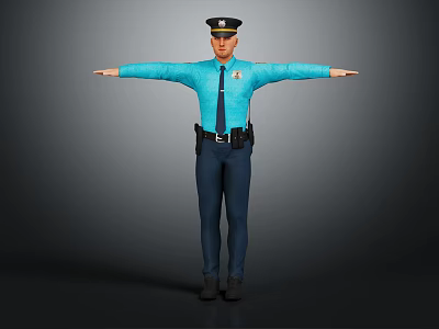 Policeman In Blue Uniform And Hat Standing With Arms Outstretched 3d model