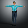 Policeman In Blue Uniform And Hat Standing With Arms Outstretched 3d model
