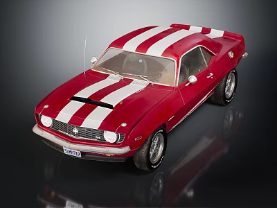Red Vintage Sports Car With White Racing Stripes And Retro Exterior Design 3d model