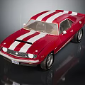 Red Vintage Sports Car With White Racing Stripes And Retro Exterior Design