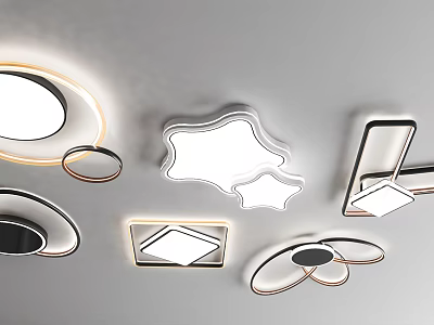 Stylish Modern Ceiling Lights Featuring Various Geometric Shapes And Illuminated Edges 3d model