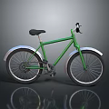 Classic Green Bicycle With Black Seat And Silver Fenders On Reflective Surface