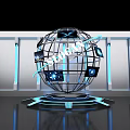Futuristic Sphere Display Structure With LOGO And Blue Lighting Elements