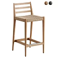 Simple Modern Wooden Bar Stool With Rattan Seat Ladder Backrest And Footrest