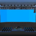 Elegant Stage Setup With Large Blue Screen And Bright Lighting Effects