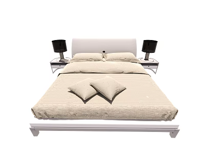 Simple style double bed quilt pillow bedroom fabric soft outfit 3d model