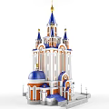 White European-style Architecture Featuring Blue Spires Golden Decorations And Orange Details