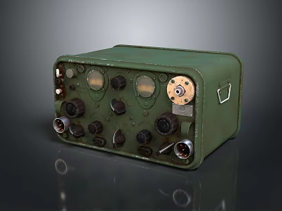 Vintage Military Style Green Electronic Device With Knobs Dials And Ports 3d model