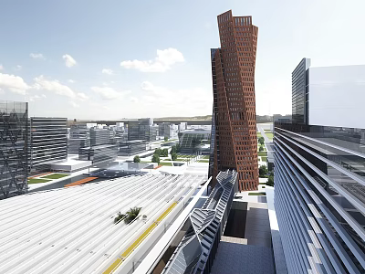 Tall Modern Brown Office Building With Unique Architectural Design In Urban Skyline 3d model