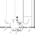 Elegant Modern Dining Table Set with Light Blue Chairs Round Table and Circular Pendant Light 3d model