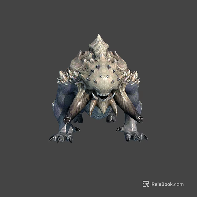 Fierce Fantasy Creature With Spiked Back Large Horns Sharp Teeth And Claws 3d model 