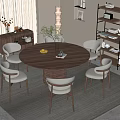 Quiet Ancient Style Dining Table and Chair Combination Round Solid Wood Dining Table Dining Chair Six-person Storage Rack Sideboard Vase Decoration Floor Lamp 3d model