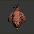Mythical Game Movie Character With Red Feathers Pink Head Yellow Beak And Green Leaf Decorations