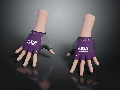 Purple Gray Half Finger Team SLGO Sports Gloves With Logo For Training 3d model