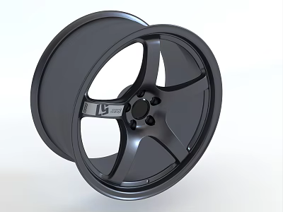 Black Car Tire Rim With Five Spokes Alloy Design And Central Brand Logo 3d model
