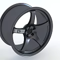 Black Car Tire Rim With Five Spokes Alloy Design And Central Brand Logo