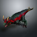 Fierce Green And Red Horned Dinosaur With Spiked Back 3D Rendering