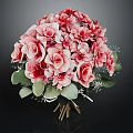 Stylish Furniture Decorated With Pink And Red Rose Bouquet And Green Leaves