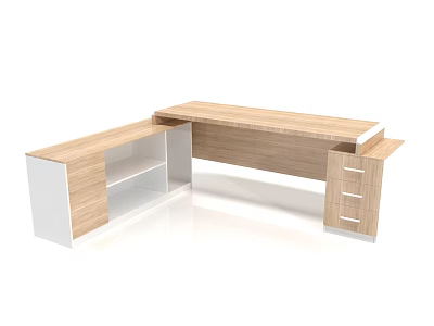 Modern L shaped Office Desk With Wooden Tabletop Drawers And Open Storage 3d model