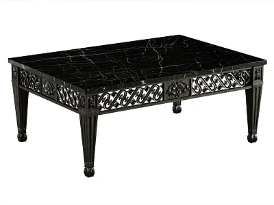 Elegant Black Coffee Table With Marble Top And Ornate Carved Decorative Legs 3d model