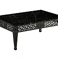 Elegant Black Coffee Table With Marble Top And Ornate Carved Decorative Legs