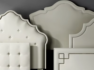 Variety of White Upholstered Headboards With Button Tufted And Stitching Designs 3d model
