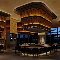 Modern Restaurant Interior With Bar Counter Chairs Decorative Pendant Lights And Wine Refrigerators