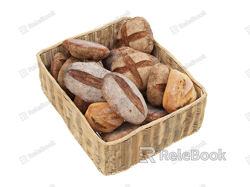 Bread Bread Combination Bamboo Basket Bread Decoration model