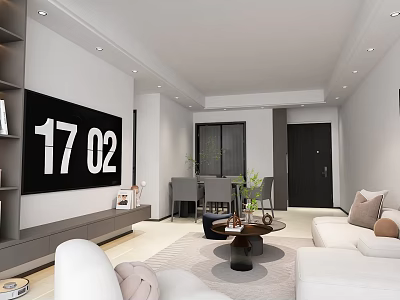 Modern Minimalist Open Plan Living And Dining Room With Soft Neutral Tone Comfortable Interior Design 3d model