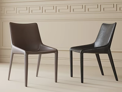 Modern Elegant Brown and Black Leather Dining Chairs With Wall Paneling Design 3d model