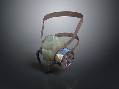 Military Weapon Gas Mask with Green Face Mask Leather Strap and Metal Filter 3d model